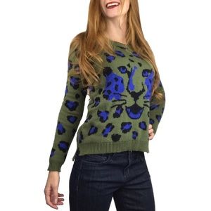 Leopard Cat Knit Sweater Womens Small St Patricks